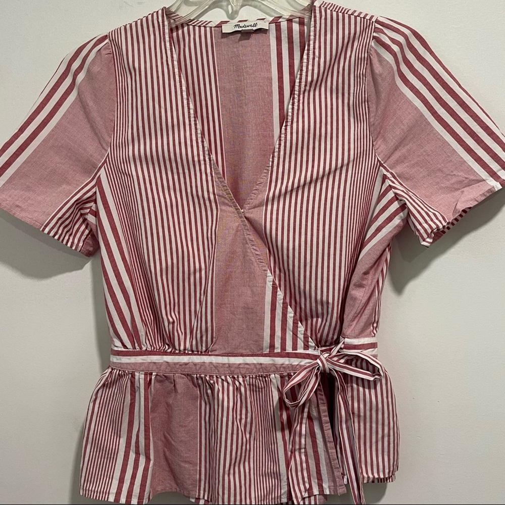 Madewell Ruffle-Hem Bold Stripe Feminine Wrap Top - Picture 6 of 14